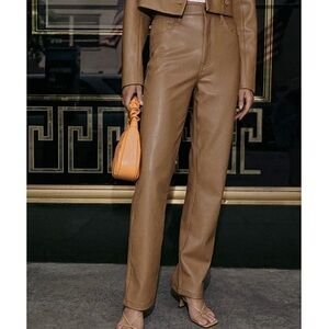 A+F 90s Straight Ultra High Rise Faux Leather Pants